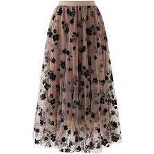 Pink Black Tulle Floral Velvet Flock Maxi Skirt MED Whimsigoth Fairy Balletcore